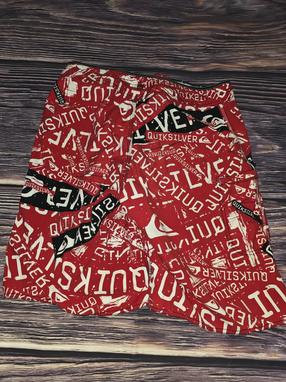 Quiksilver Red & White Logo Graphic Swim Shorts